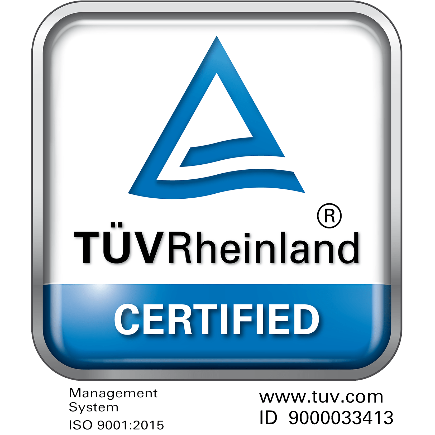 Seal of Certification TUV Rheinland ISO 9001:2015